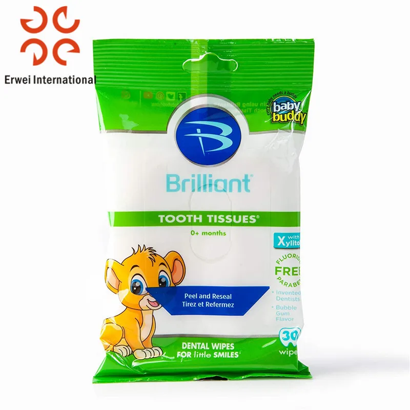 Customized fluoride free wet tooth tissues baby dental wipes