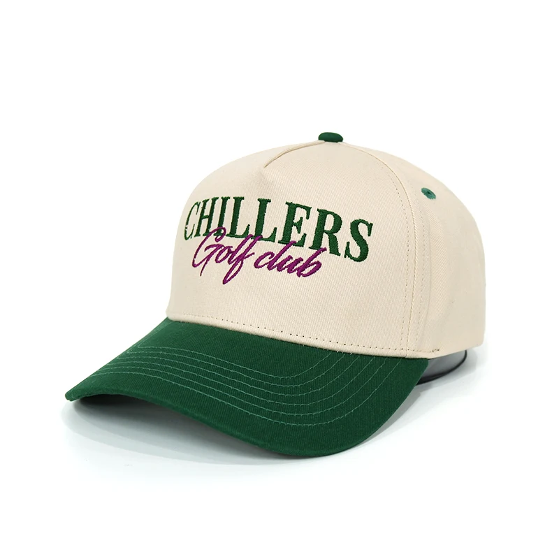 3D Embroidered Letters 5 Panel Mid Profile Baseball Cap Customized Side Back Embroidery Cotton Two Tone Baseball Caps