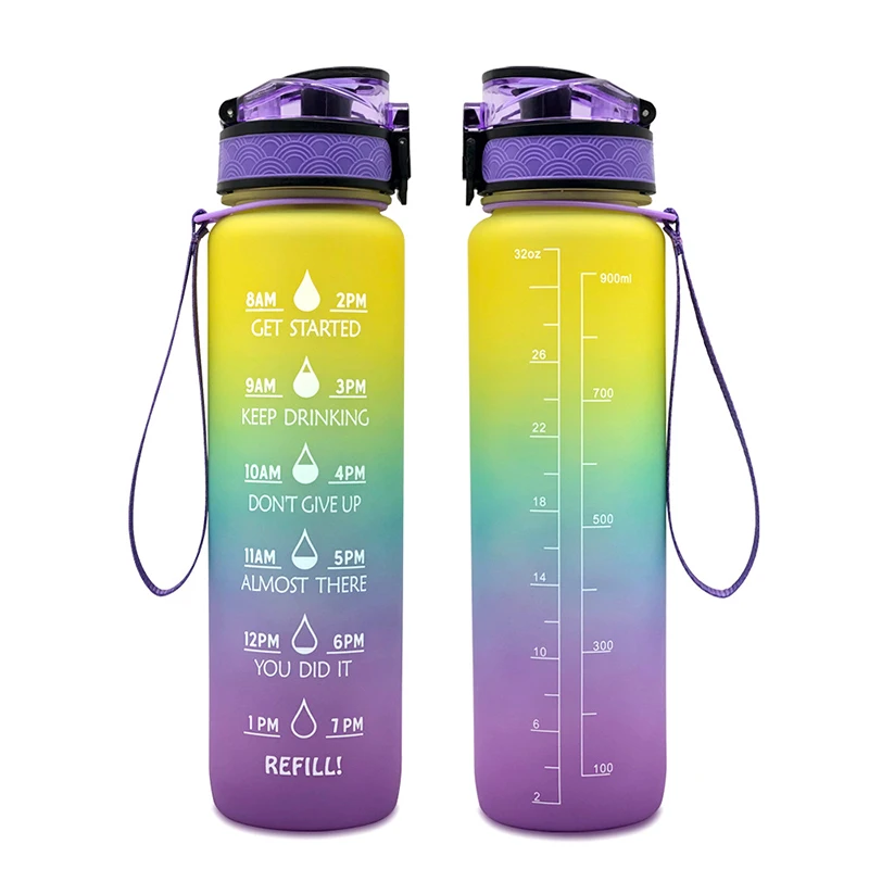 Gradient Big Capacity Tritan Colorful Changing Cups Plastic Bottle with Carrying Loop and Flip Lid