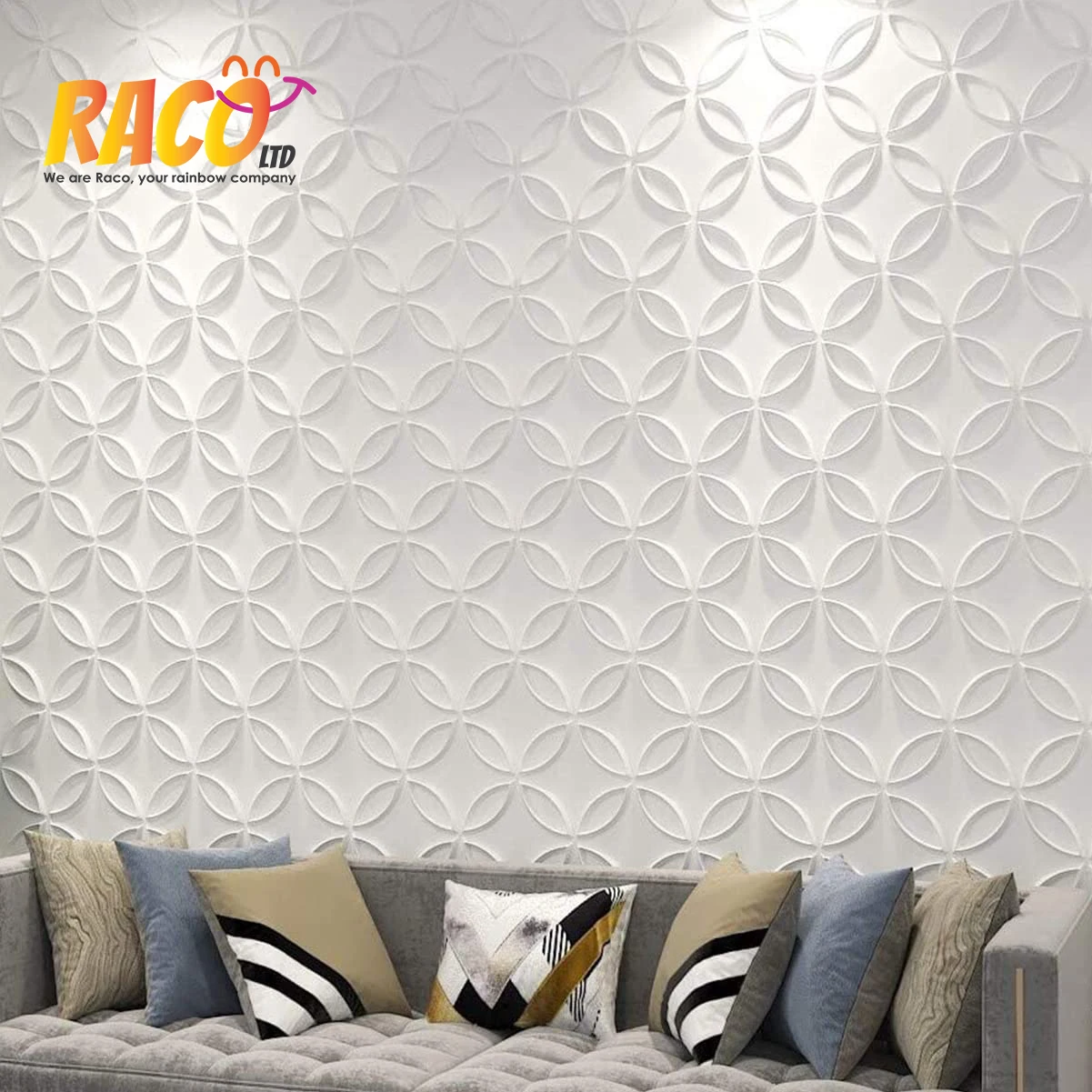 New Wholesale Cheap Wall Art Panels 3D Wall Decor PVC Panels/PVC 3D Wall Panel Interlocked Circles in Matt White Cover