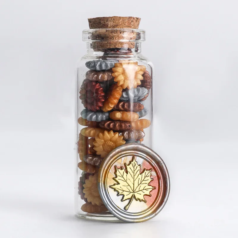 60pcs/ Glass Jar Sunflower Pearl Wax With Cork ,Sealing Wax Beads Invitation Envelopes Decorating Gifts Wax  Melting