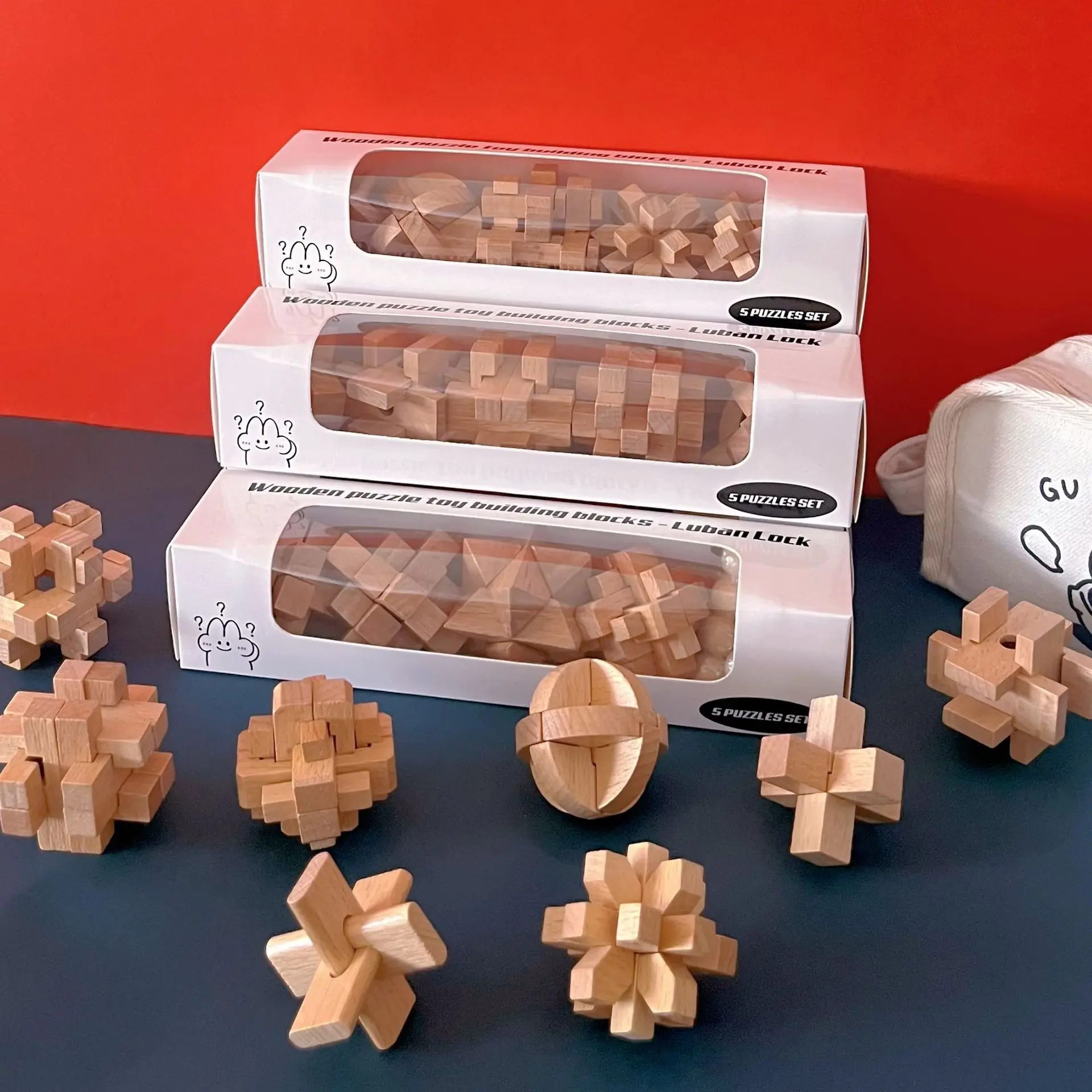 Wooden Toy Building Blocks Luban Lock Small Beech Wood Set Students Disassembly and Assembly Toys