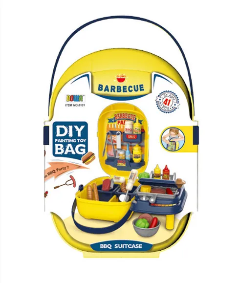 wholesale funny barbecue set  grill kitchen tool kids BBQ set toy for outdoor play suitcase