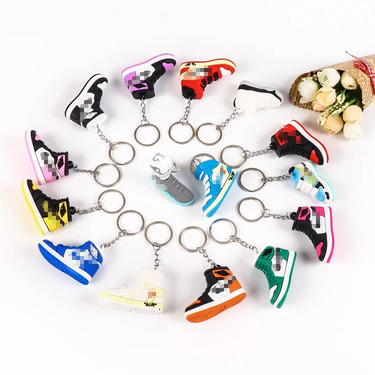wholesale popular custom cute 3d sneaker shoe keychain mini jordan shoes sneaker and box keychain