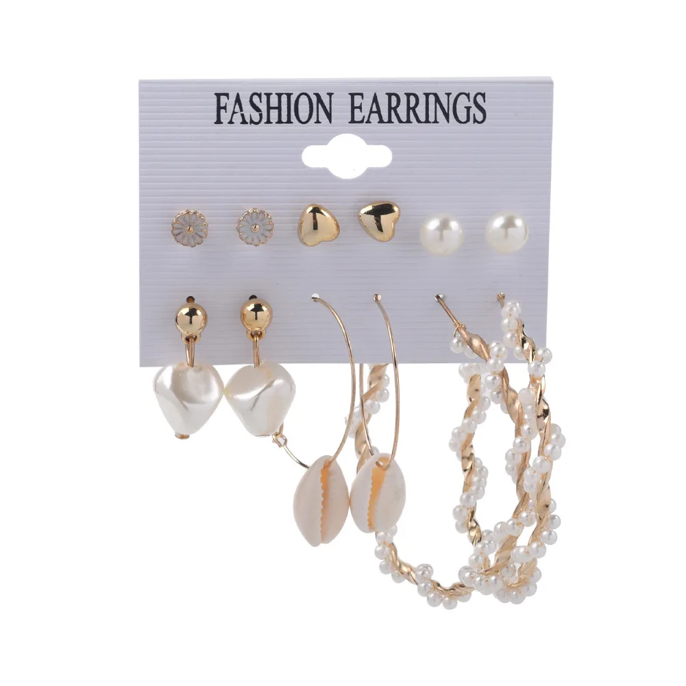 
Fashion best sell wish amazon summer bohemian jewelry earrings set ocean hoop drop shell earring 