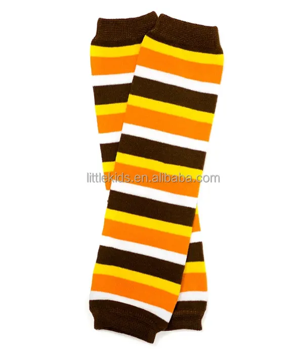 Kids Boys or Girls Thanksgiving Brown White Orange Yellow Stripes Leg Warmers Baby Leggings Wholesale