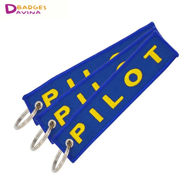 New fashion black and blue embroidery key tag ring chain patches manufacture in china