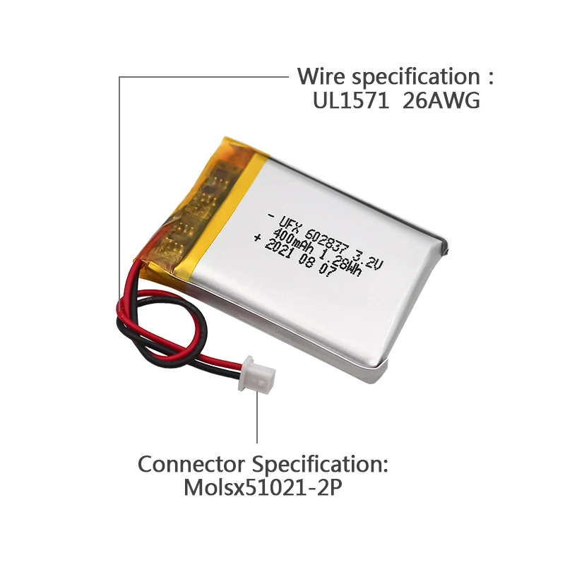 Chinese Li-ion Cell Manufacturer LiFePO4 Battery Pack UFX 602837 600mAh 3.2V Safety Lipo Battery