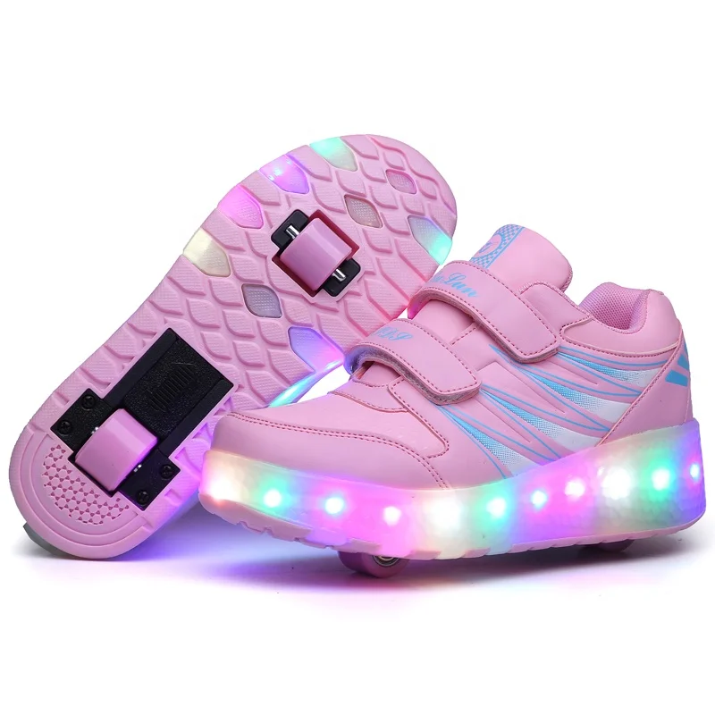 Children Show Gift 7 Colors Led Rechargeable Kids Roller Skate Shoes With Single or Two Wheels Walking Sneaker