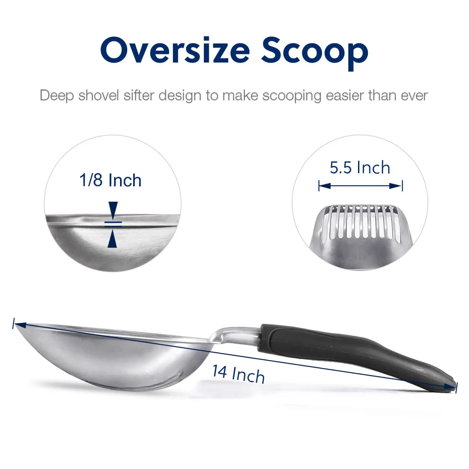 Petdom Aluminum Alloy Sifte Cat Litter Scoop With Long Handle Durable Deep Metal Cat Litter Shovel