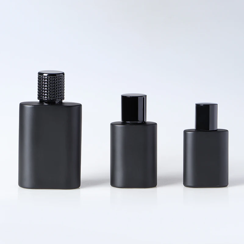 Empty stained matte black color 100 ml 50 ml 30 ml 1 oz crimp neck refillable glass perfume spray bottle