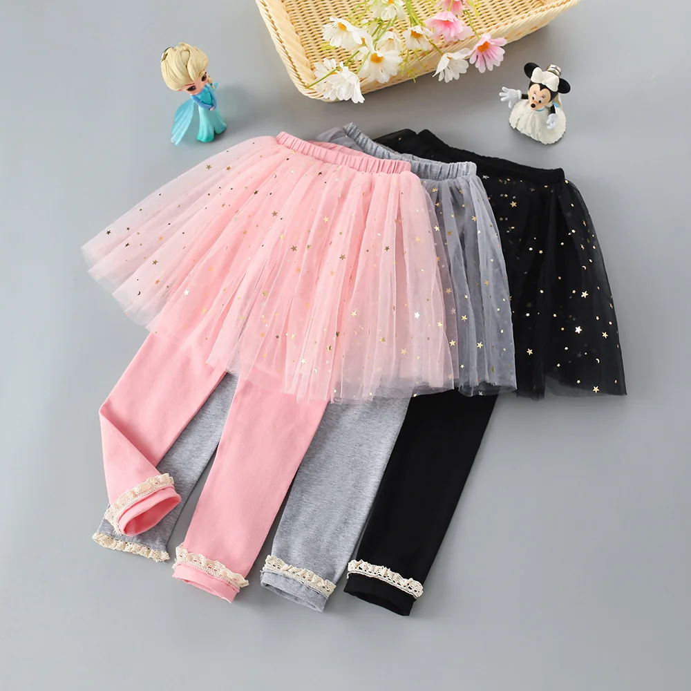 New Boutique Spring Autumn Children Leggings Cotton Tulle Princess Baby Girl Pantskirt