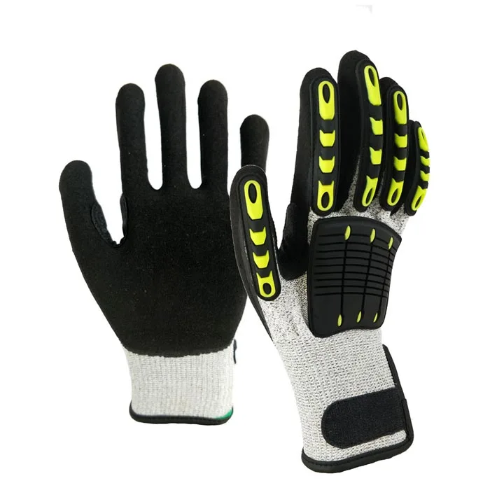 Oilfield Mining Sandy Nitrile Coated Shock Vibration Cut Resistant Level 5 Work TPR Glove Anti High Impact Gloves Mechanic Glove