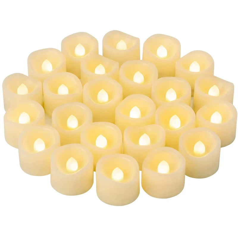 
24 PCS LED Flameless Flickering Tea Lights Votive Candle Battery Operated/Electric Flicker LED Tealight Bulk Fake Candles 