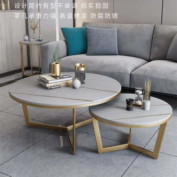 Nordic light luxury style modern coffee table metal minimalist tea table round side table oak