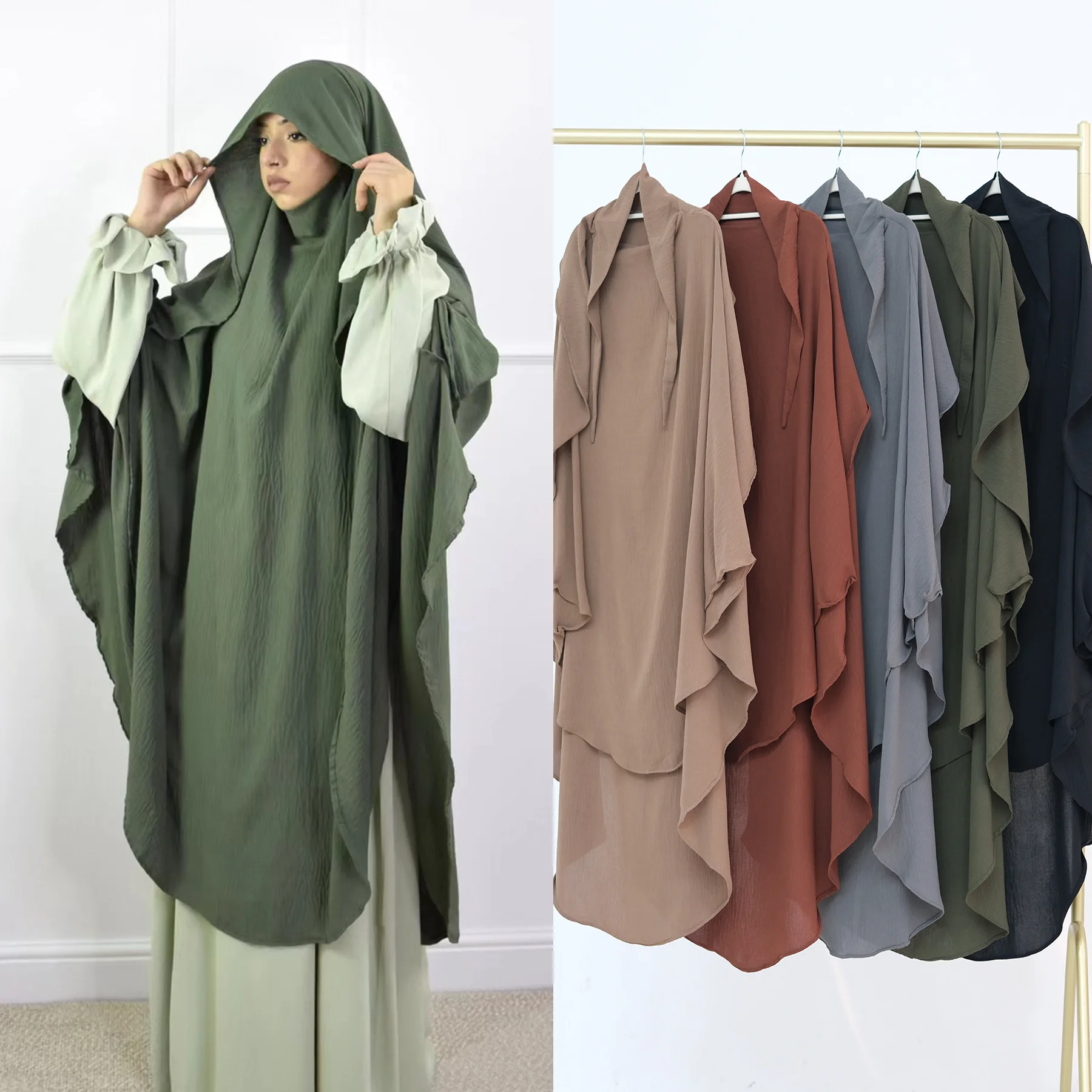 Sharut Wholesale High Quality Modest Muslim Women Niqab Hijab Overhead Tie Back Hijab Prayer Long Jilbab Hijab Jazz Crepe Khimar