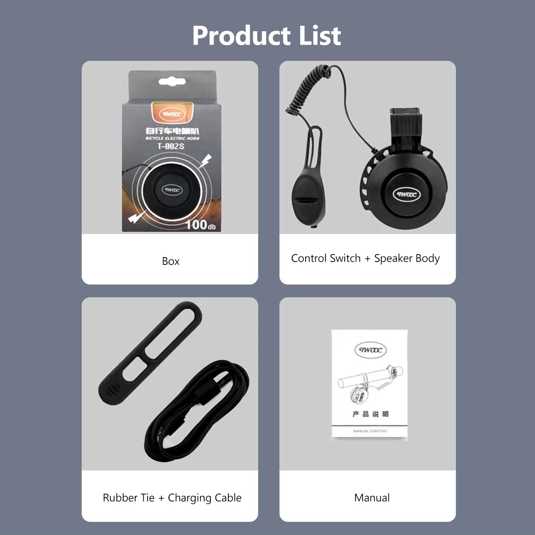 Youpin TWOOC Bike Electronic Loud Horn 50-100db Warning Safety Electric Bicycle Handlebar Alarm Ring Bell