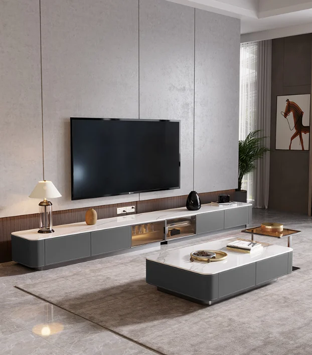 Home Improvement Living Room Storage Cabinet Modern  Cabinet Extension Tv Stand with Backboard