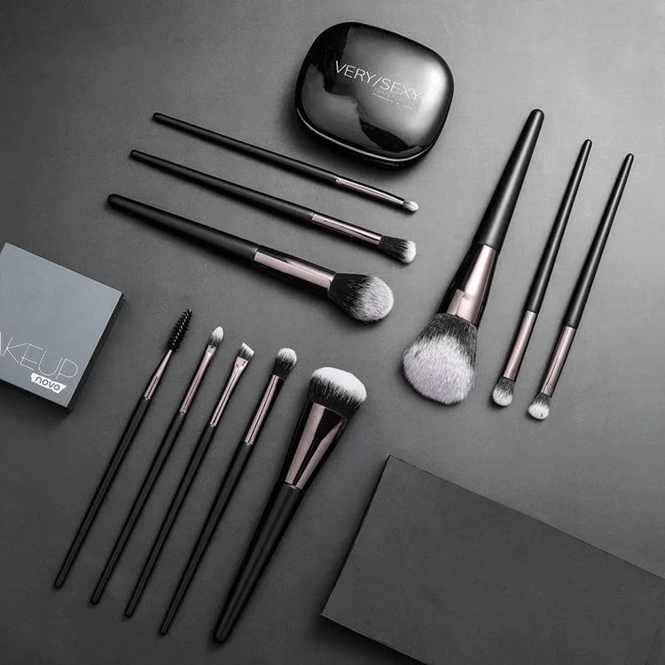 Wholesale Private Label Face Eye Cosmetics 4/11/14pcs Black Makeup Brushes Set Trade Assurance Opp Bag or Case or Box Nylon 3set