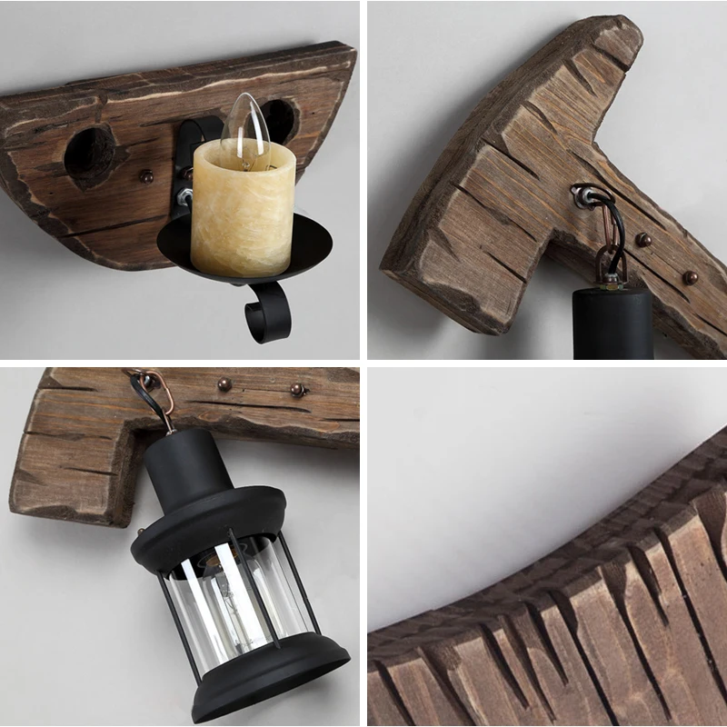 
Retro wooden light E14 light source foot shape original wood made of old wood Yunnan light marble bar villa dining room wall 