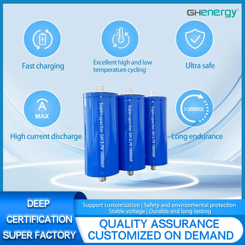 Graphene Super Capacitor Battery Cell 2.7V 100000F 25Ah 60Wh Rechargeable Cell for Energy and Power