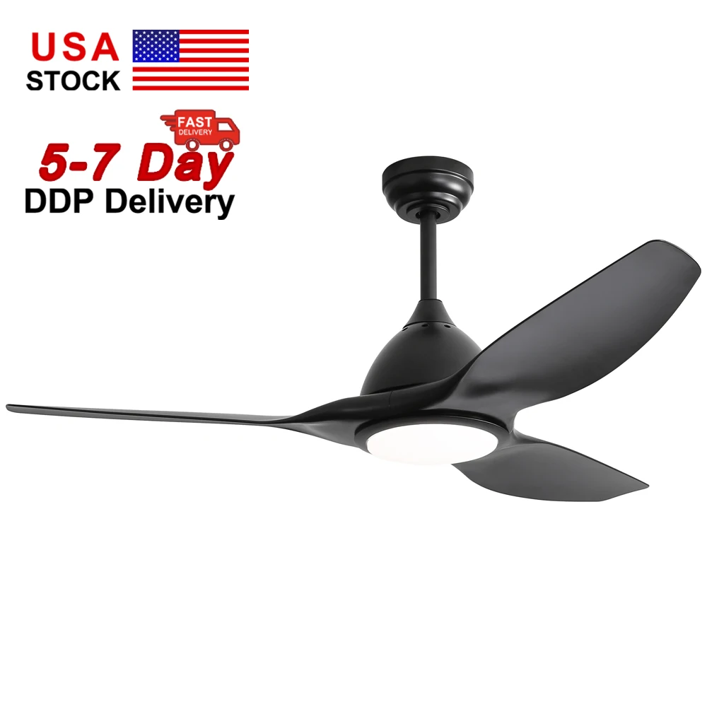 USA In Stock  52 Inch 3 Blade Ceiling Fan Noiseless Reversible Motor Ceiling Fan with Lights and Remote Control