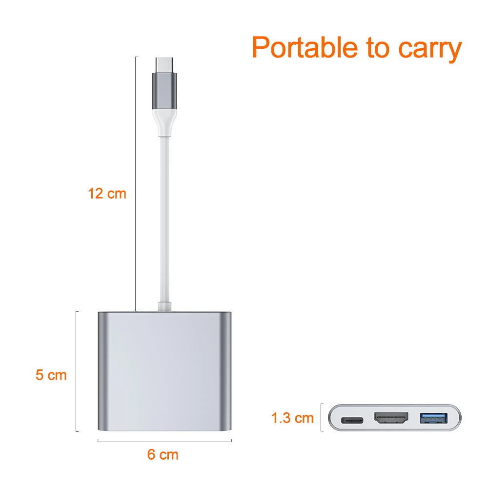 
Raycue 3 in 1 Aluminum USB 3.0 HDMI-compatible Type C USB C HUB for Macebook Pro 