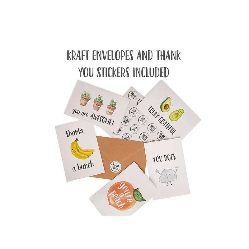 40 Funny Notecards 4 x 6 in Pun Greeting Note Cards Envelopes and Stickers Bulk Boxed Set Assortment of Funny Thank You Cards
