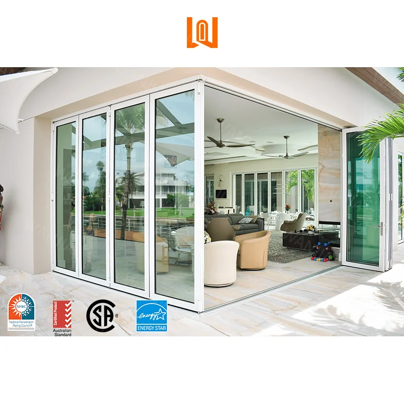 Fast Shipping Custom Bifold Doors Exterior Panoramic Acoustic Patio Folding Doors Accordion Glass Aluminum Doors
