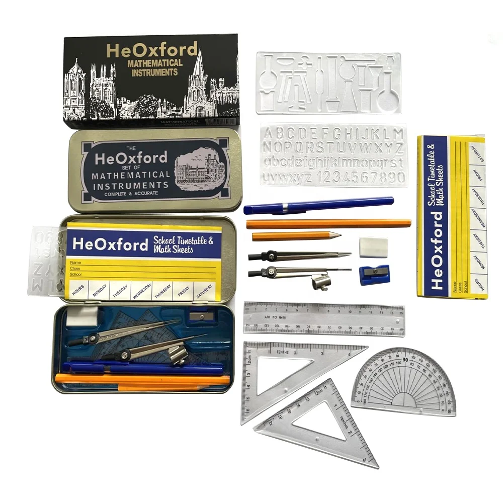 Customize 13pcs Math Set Iron Box Oxford Stationery Set Instruments Compass Drawing Mathematical Set