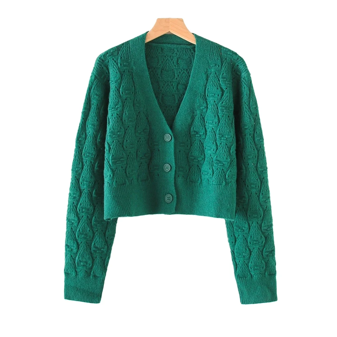 CY047 early autumn new arrival v-neck pure color knitted cardigan single-breasted long-sleeved knitted cardigan jacket