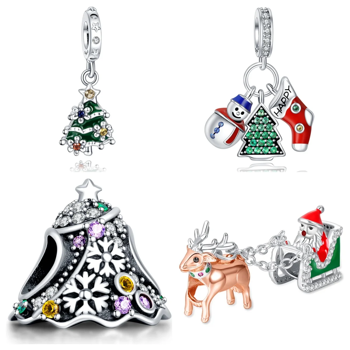 Christmas Jewlery 925 Silver Christmas Beads Enamel Tree Heart Charms for Jewelry Making Women Christmas Bracelet & Bangle DIY