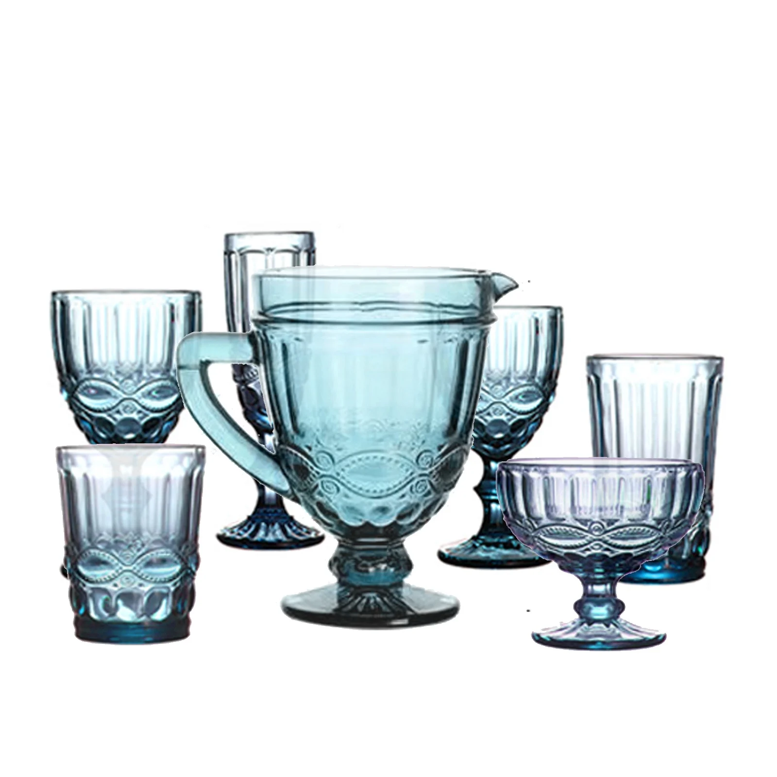 High Quality Soda lime Glass Vintage Glass Colored Water Wine Goblets Glassware European Style Retro Cup For Home Bar Party