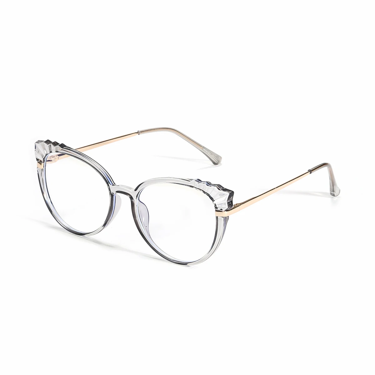 Hot Sale Fashion Flat Mirror Cat Eye Wavy Metal Frame Anti Blue Lens Glasses