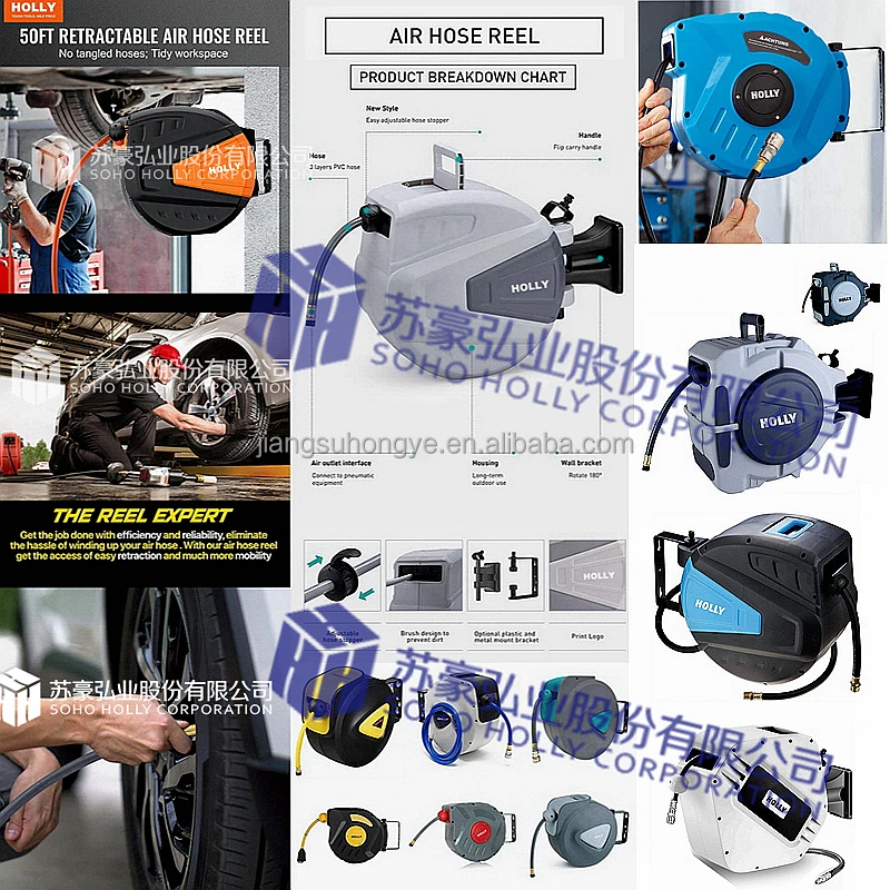 15/20 M Self Retractable Automatic Compress Air Hose Reel 50Ft Slowly Auto Rewind Air Hose Drum Wall Ceiling Mount Air Hose Reel