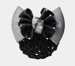 Professional Stain Flannel Bow Flower Hair Clip With Crystal Hair Bun Net For Stewardess Nurse Accessory Properly in the Office