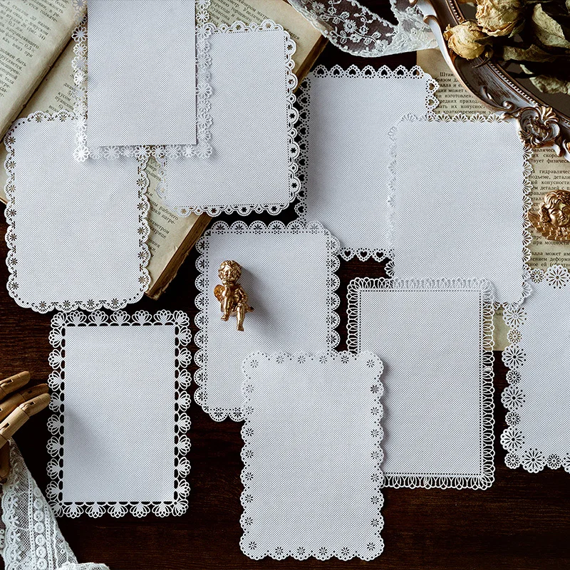 Vintage Scrapbooking Supplies Cutout Lace Scrapbook Paper Assorted Patterns for DIY Aesthetic Stationery Craft Decorative