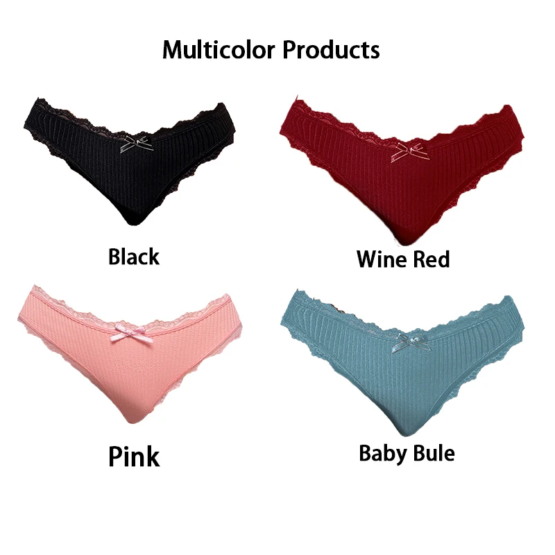 Women 4 Color Lace Panty Thongs Underwear Female Daily Bow Seamless Panties Underpants For Young Lady Thong