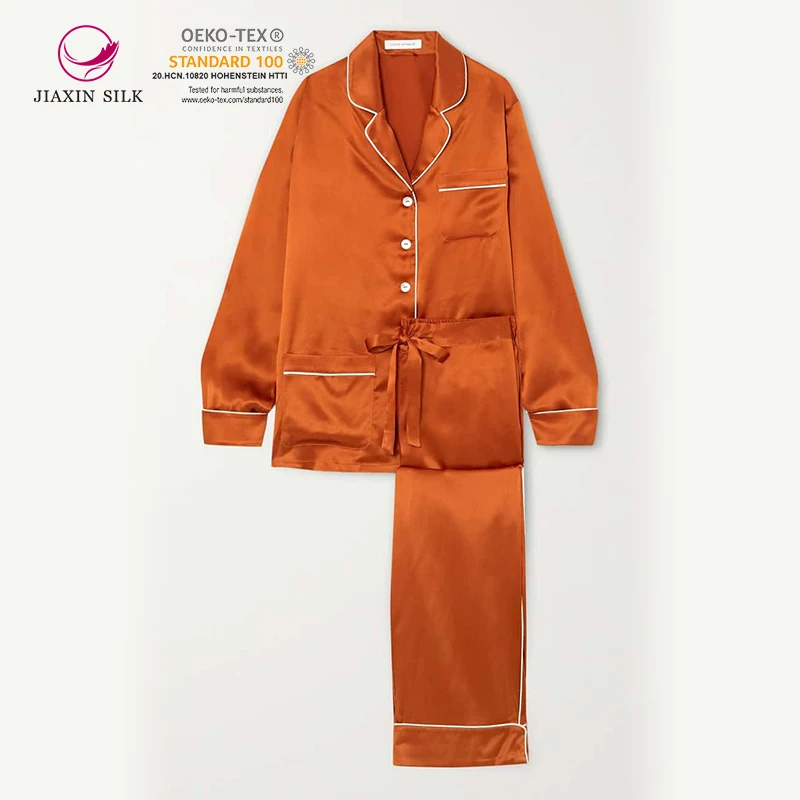 High quality 19Momme silk ladies pyjamas for women 2 Piece Long Sleeve mulberry silk pajamas set