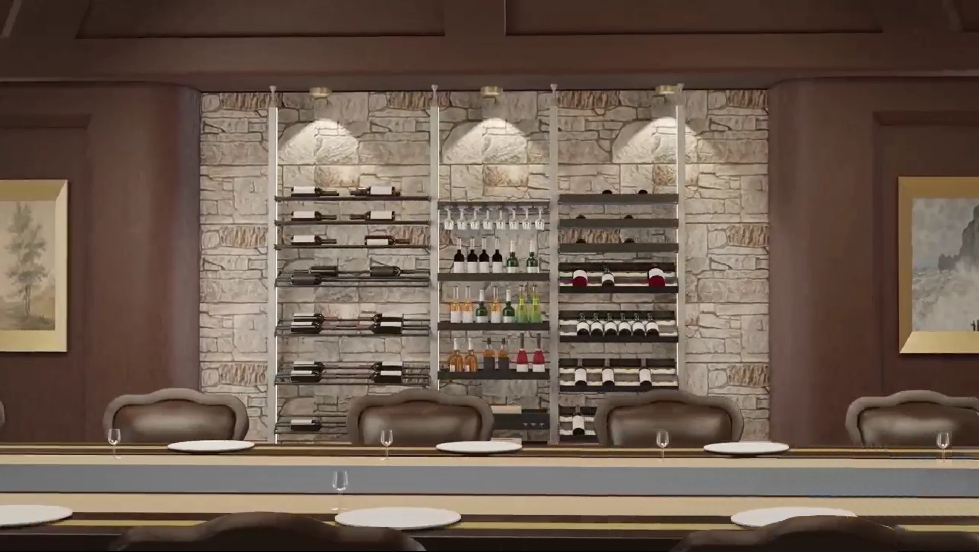 Acrylic wine cabinet with led light metal wine shelf for wine cellar