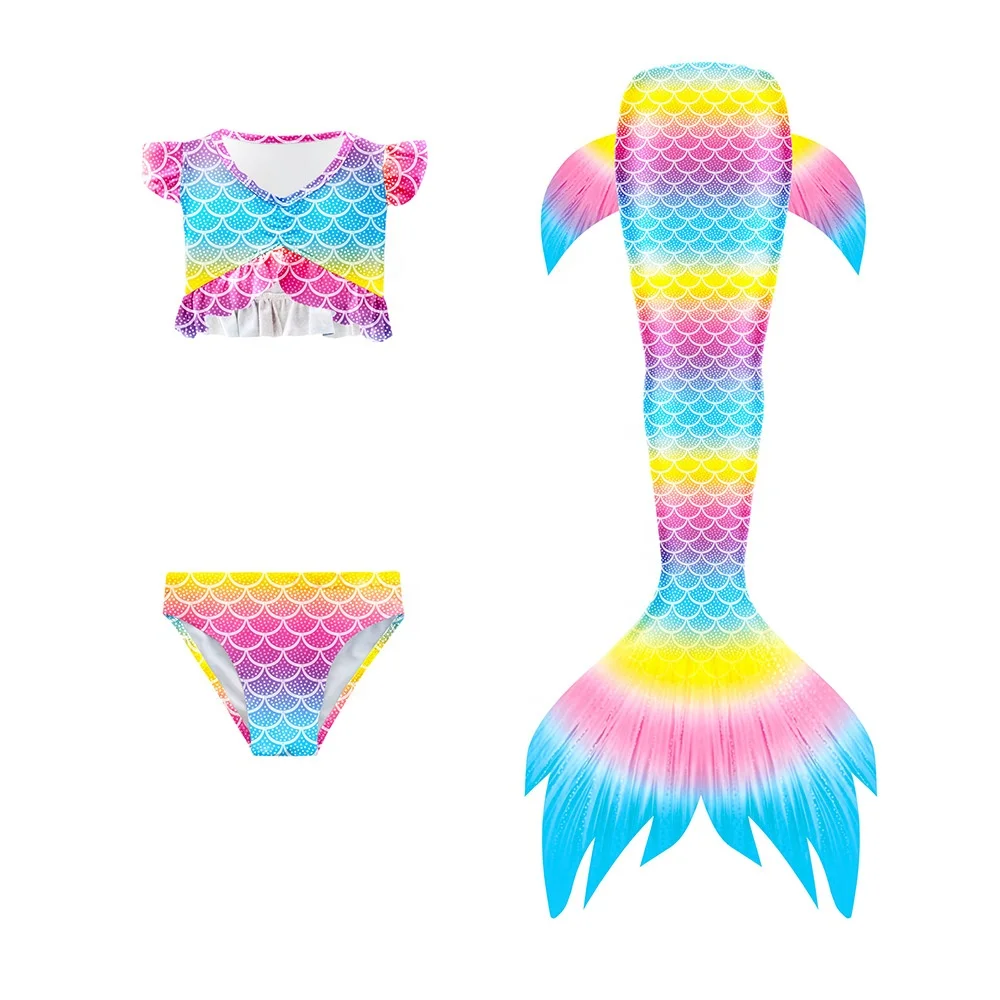 2024 popular Girls 3PCS children mermaid tail bikini swimwear kids bathing suits pretty girls mermaid swimsuits