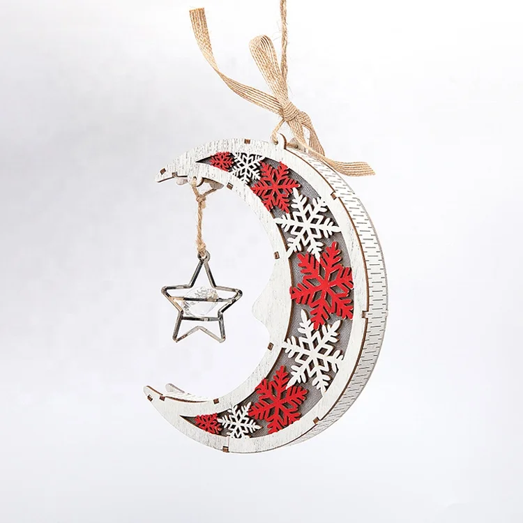 Hot Sale Products Christmas Home Decoration Wood Moon Snowflake Light Box
