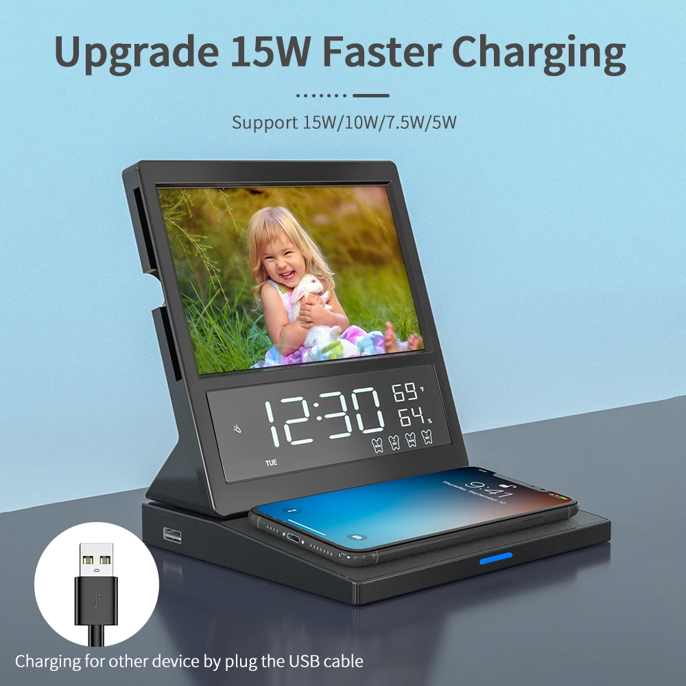 New Product Wholesale Digital Alarm Clock 6 in 1 or 4 3 Fast qi Wireless Chargers Phone Charger 15W Lamp