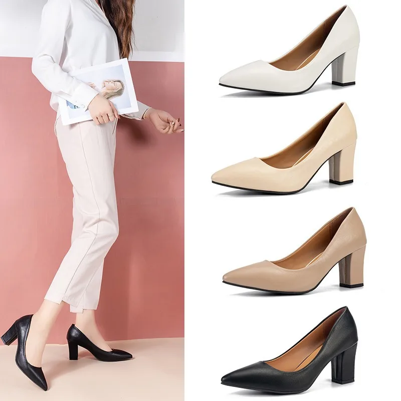 2024 Shoes for women Slip on Hells PU leather upper Women Middle Heel Office Lady Shoes Wedge Shoes