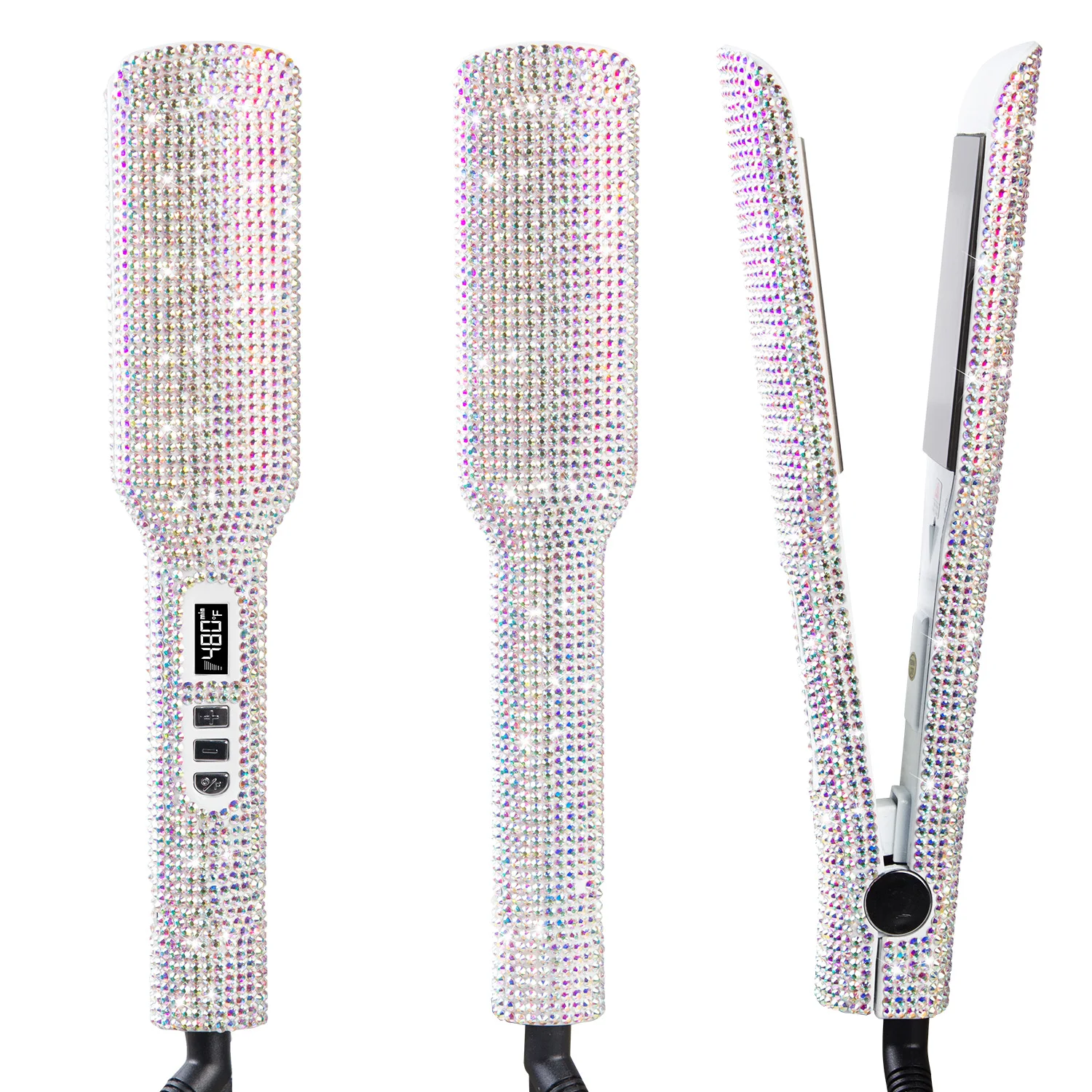Rucha Large Plate Bling Crystal Hair Flat Iron MCH Fast Heating Glitter Hair Straightener Ceramic Coating Straightener