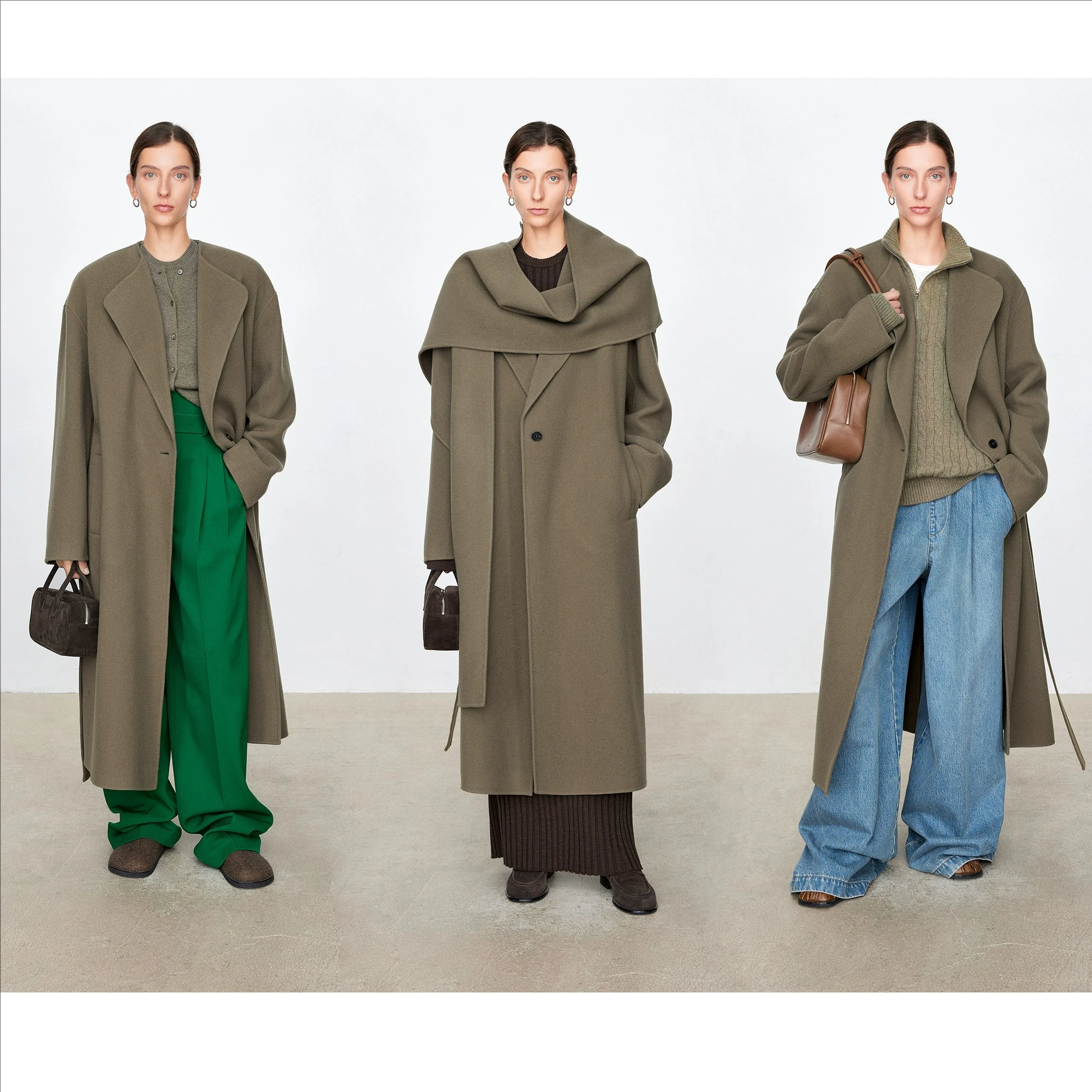 High end solid color sheep plush double-sided woolen coat for women Customized minimalist detachable scarf long coat for women