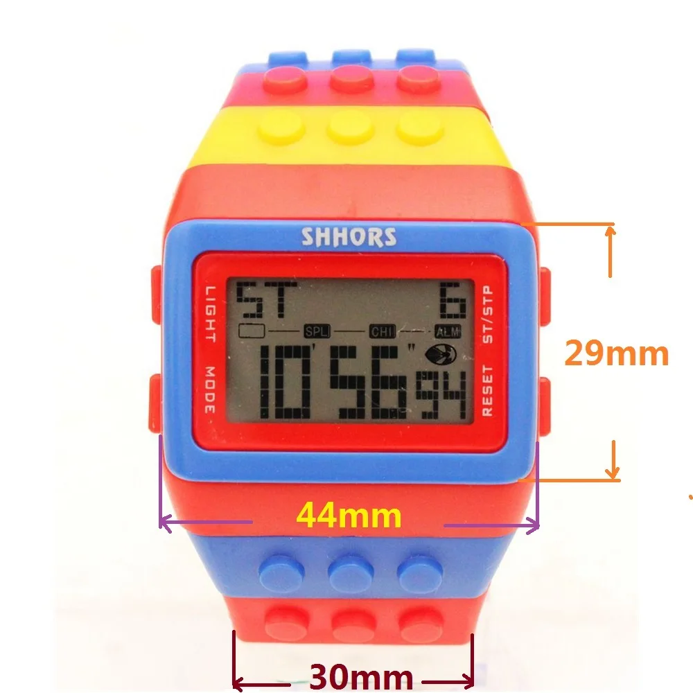 Unisex Rainbow Mens Women Plastic Big Digital Watch Multi-Function Light Up Students Waterproof Alarm DIY Bracelet Watches Clock