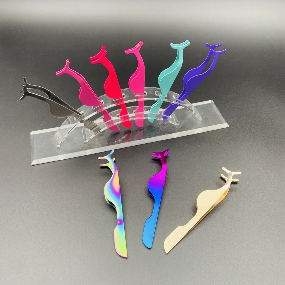 Custom logo Private Label Pink Plastic Lashes Applicator Tweezers Bulk Magnetic Lash Tweezers