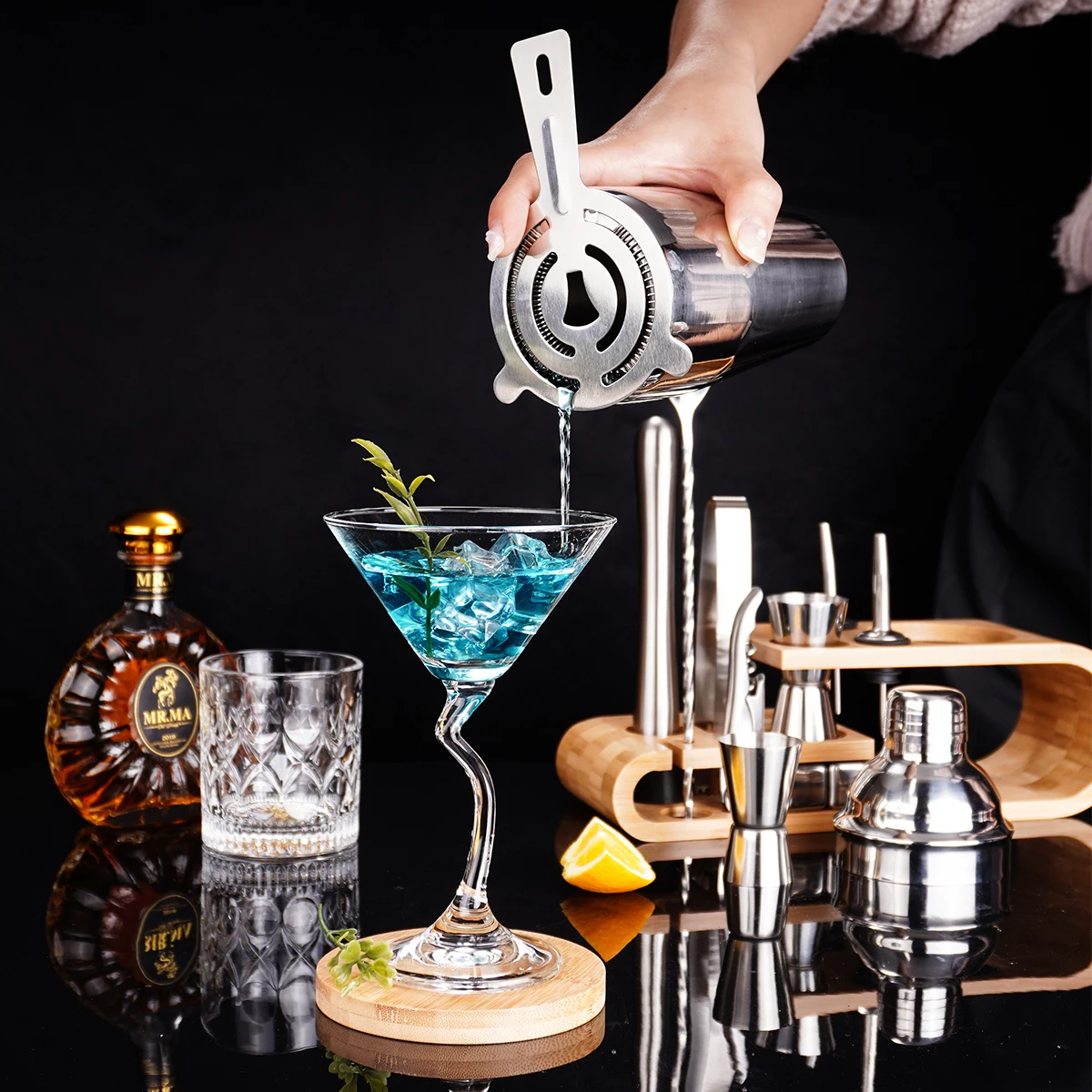Современная Подарочная коробка Boston Bartender Kit профессиональный барный инструмент из нержавеющей стали набор коктейльных шейкеров с бамбуковой подставкой