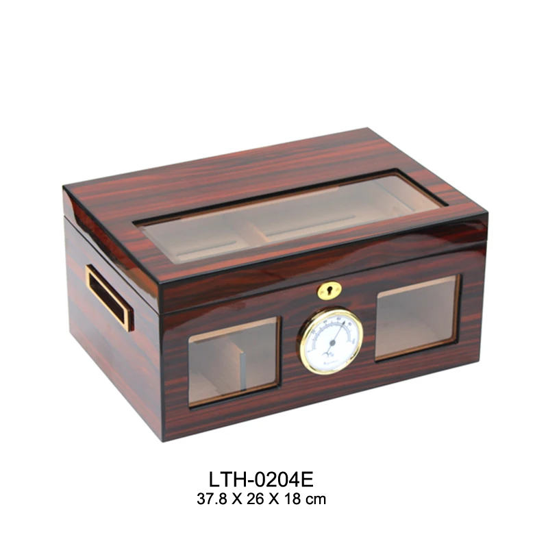High quality Wooden Cigar Humidor Luxury Tempered Glass four sides and top glasses custom cigar box